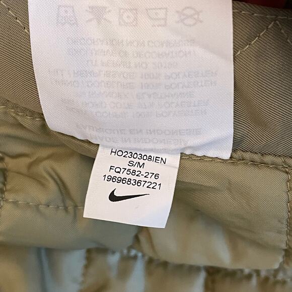 Nike NSW Therma Fit Oversized Bomber Puffer Jacket Quilted Satin Olive WOMEN S M - Picture 11 of 16